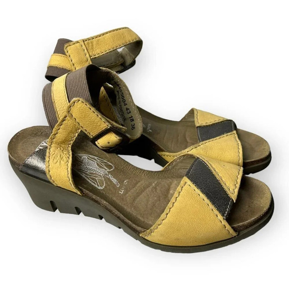 Fly London Imat Bumblebee/Bronze Wedge Sandals 36 - Picture 5 of 12